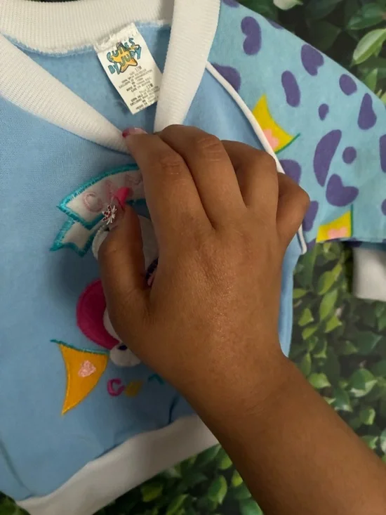 Cute Bunny Graphic Pullover Sweatshirt for Kids - Light Blue & Purple - Picture 3 of 3